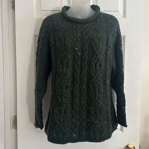 Tricots St. Raphael Sweater, Wool Cable Knit Green, size Small